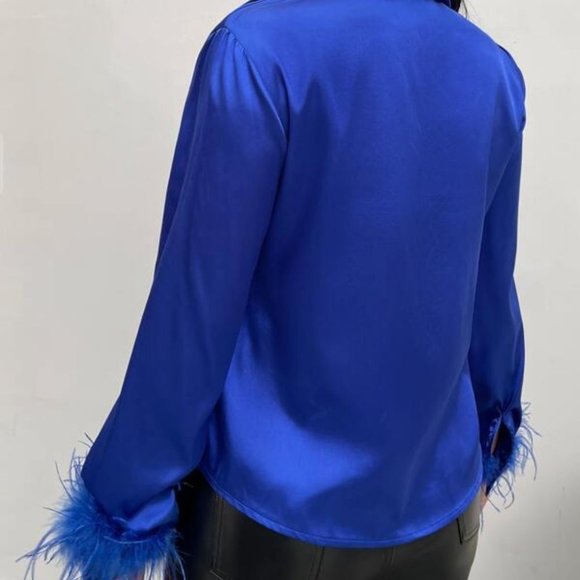 Statement Maker Fuzzy feather Cuff Blouse - Picture 4 of 7